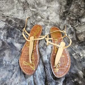 Sam Edelman Gigi Tan Patent T-Strap Gladiator Sandals Size 11
